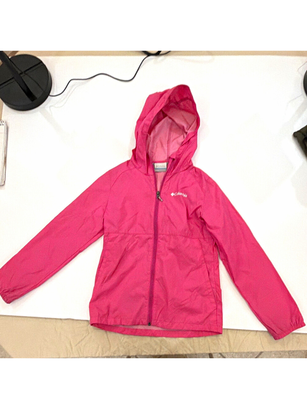 Columbia Kids Hooded Lightweight Full Zip Nylon Windbreaker Jacket Pink M